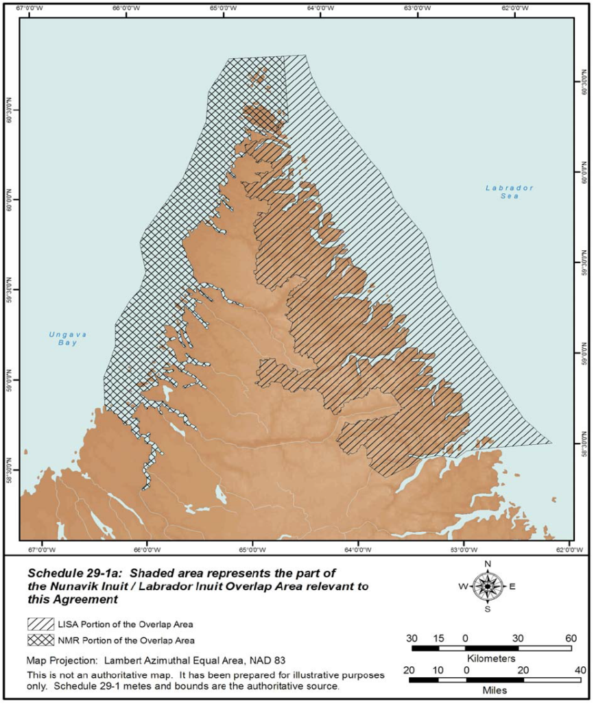 Schedule 29-1a: Shaded area represents the part of the Nunavik Inuit / Labrador Inuit Overlap Area relevant to this Agreement, Nunavik Inuit Land Claims Agreement (2006)