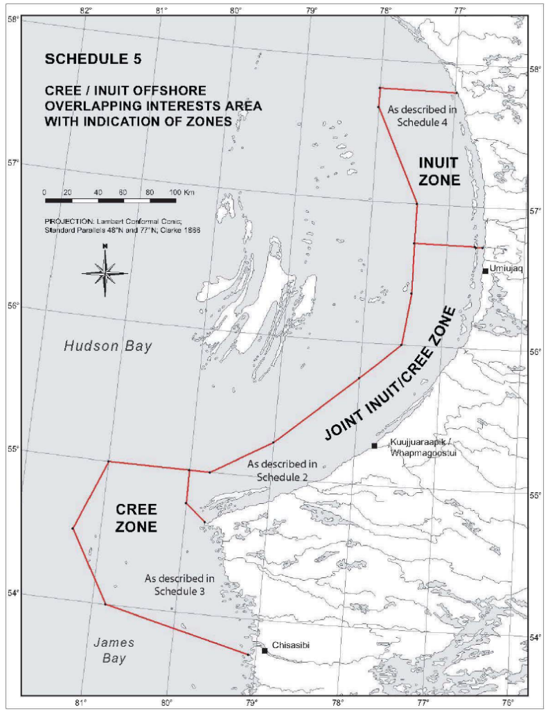 Schedule 5: Cree / Inuit Offshore Overlapping Interests Area with Indication Zones, Nunavik Inuit Land Claims Agreement (2006)